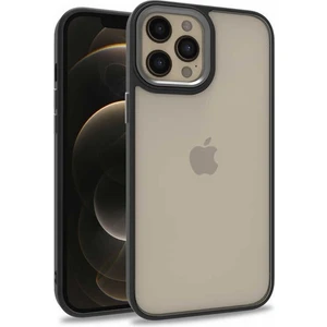 Case 4U Apple iPhone 12 Pro Max Kılıf Kamera Çıkıntılı Arkası Kristal Şeffaf Hassas Tuşlu Renkli Kenarlı Flora Kapak Siyah