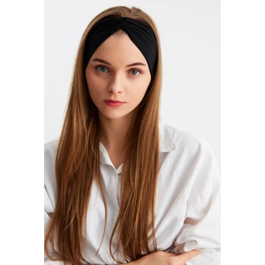 Siyah Kadın Çapraz Bağlamalı Pamuklu Penye, Kaymaz, Yumuşak, Esnek, Saç Bandı Bandana