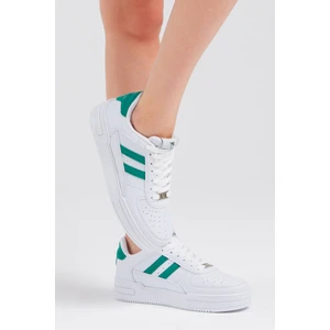 Tonny Black Unisex Beyaz Yeşil Yanı Çizgili Bağcıklı Rahat Kalıp Sneaker