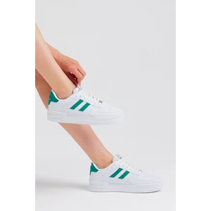 Tonny Black Unisex Beyaz Yeşil Yanı Çizgili Bağcıklı Rahat Kalıp Sneaker