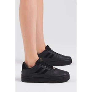 Tonny Black Unisex Siyah Siyah Yanı Çizgili Bağcıklı Rahat Kalıp Sneaker