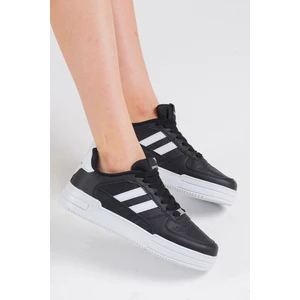 Tonny Black Unisex Siyah Beyaz Yanı Çizgili Bağcıklı Rahat Kalıp Sneaker