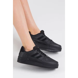Tonny Black Unisex Siyah Siyah Yanı Çizgili Bağcıklı Rahat Kalıp Sneaker