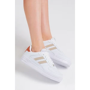 Tonny Black Unisex Beyaz Bej Yanı Çizgili Bağcıklı Rahat Kalıp Sneaker