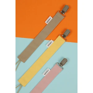 3'lü Bej Sarı Pudra Renk Poplin Kumaş Emzik Askısı - Emzik Zinciri