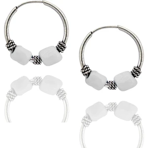 Doğan Silver Gümüş 16 mm Beyaz Taşlı  Halka Küpe DGN21126