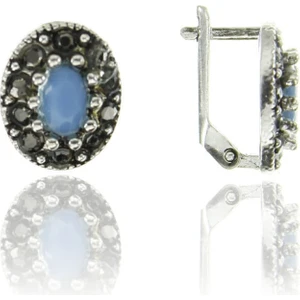 Doğan Silver Kadın Gümüş Turkuaz ve Markazit Taşlı Oval Model Küpe DGN20447