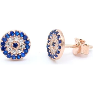 Doğan Silver Kadin Rose Gümüş Mini Nazar Boncuklu Küpe DGN20787