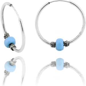 Doğan Silver Kadın Gümüş 18MM Mavi Taşlı Halka Küpe DGN20348