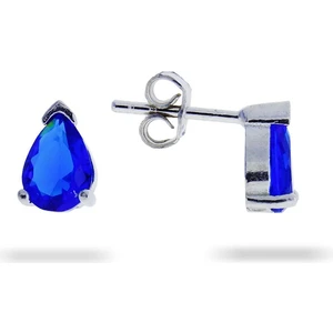 Doğan Silver Kadın Safir Taşlı Damla Model Tek Taş Gümüş Küpe