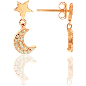 Doğan Silver Kadın Zirkon Taşlı Ayyıldız Rose Gümüş Küpe DGN20353