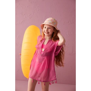 Kız Çocuk Pembe Püskül Detaylı Basic Kaftan