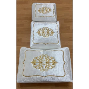 Çeyizlik Kadife Gold Sırma Işlemeli 3`lü Krem Bohça Nişan Gelin Damat Hurcu
