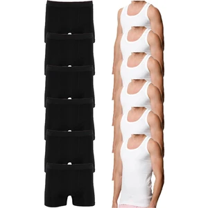 Ekonomik 12'li Paket Erkek Iç Çamaşır Seti 6 Atlet 6 Adet Boxer