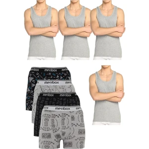 8 Parça Erkek Pamuklu Atlet Boxer Takım 4 Boxer 4 Atlet