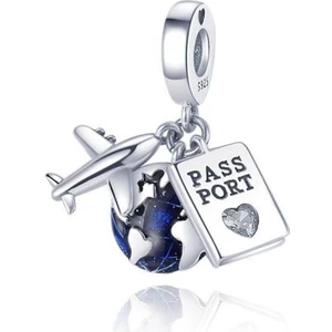 925 Ayar Gümüş Uçak Dünya ve Pasaport Sallantılı Charm