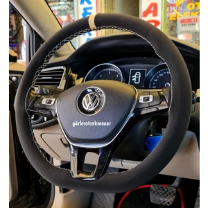 Gürler Oto Kılıf ve Aksesuar Volkswagen Golf 6 Dikmeli Direksiyon Kılıfı Alkantra Bej Yüzüklü
