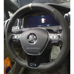 Gürler Oto Kılıf ve Aksesuar Vw Passat B8-B8,5 Direksiyon Kılıfı Alkantra-Karbon Gri Yüzüklü