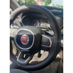Gürler Oto Kılıf ve Aksesuar Fiat Egea Dikmeli Direksiyon Kılıfı Kırmızı Ipli ( 38CM×11CM )
