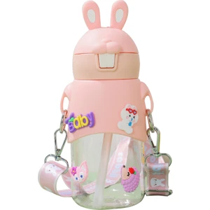 600ML Büyük Kapasiyeli Karikatür Desenli Su Şişesi - Pembe (Yurt Dışından)