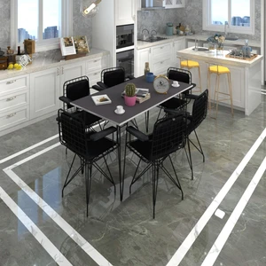 Kenz Life  Knsz Masa Sandalye Takımı HEM75MAZLUM Grisyh 130*090 Klçsm 6 Sandalye Syhsyh Kolçaklı Sırt Minderli