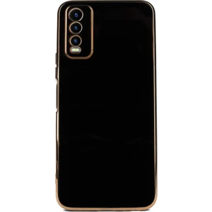 Case World Rose Gold Vivo Y20S ile Uyumlu Kapak Kamera Korumalı Lazer Kesim Lüx Silikon ile Uyumlu Kılıf - Siyah