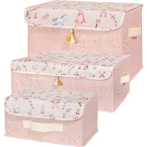 Baby Çok Amaçlı Püsküllü Kapaklı Kutu Kız Bebek Odası Düzenleyici  Organize Kutu  3lü Set