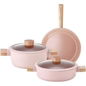 Fika Blossom 5 Parça Cam Kapaklı Seramik Kaplama Döküm Tencere Seti Blossom 5 Parça Set