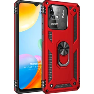 Xiaomi Redmi 10C Kılıf Military Ring Holder Kırmızı