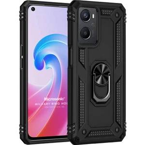 Oppo A96 Kılıf Military Ring Holder Siyah