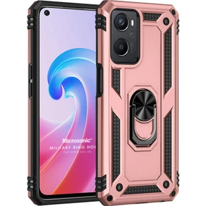 Oppo A96 Kılıf Military Ring Holder Rose Gold