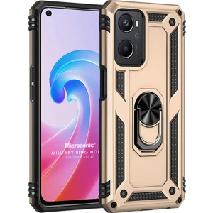Oppo A96 Kılıf Military Ring Holder Gold