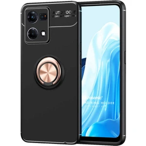 Oppo Reno 7 4g Kılıf Kickstand Ring Holder Siyah Rose