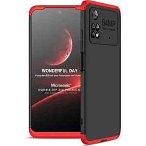 Xiaomi Poco M4 Pro 4g Kılıf Double Dip 360 Protective Siyah Kırmızı