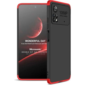 Xiaomi Poco X4 Pro 5g Kılıf Double Dip 360 Protective Siyah Kırmızı