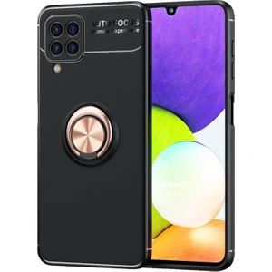 Samsung Galaxy M22 Kılıf Kickstand Ring Holder Siyah Rose
