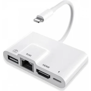 Apple Ipad ve Iphone Iç in Lightn in g 3 in 1 Hdmı RJ45 ve Otg Dönüştürücü Kablosu