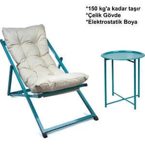 Minderli - Bora Şezlong Seti Bahçe&balkon&teras&plaj Katlanır Set -1 Şezlong 1 Sehpa