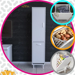 Forbest 40X135 cm Çamaşır Sepetli Dolap, Banyo Düzenleyici Detarjan Temizlik Havlu Dolabı