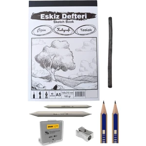 Eskiz Seti, Eskiz Başlangıç Seti, Defter, Kömür Kalemi, Pastel Dağıtıcı, Hamur Silgi..