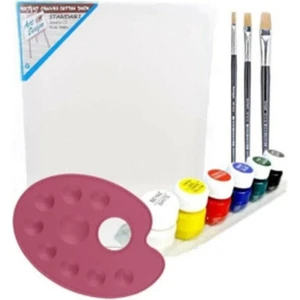 35X50 cm Resim Tuvali Boyama Başlangıç Seti - Akrilik Boya Fırça Palet Tuval Set