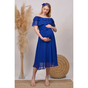 Neşeli Butik Kadın Saks Mavisi Baby Shower Şifon Hamile Elbise HML8060