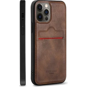 Apple iPhone 12 Pro Kartlıklı Rich Boss Lüx Deri Kılıf Koyu Kahverengi