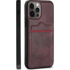 Apple iPhone 12 Pro Kartlıklı Rich Boss Lüx Deri Kılıf Koyu Kırmızı