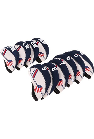 10 Adet Beyaz ve Mavi Neopren Golf Kulübü Demir Kafa Kapağı Headcover