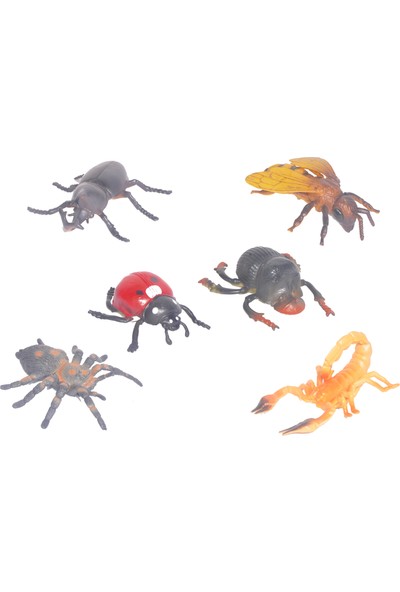 Elifeshop Gerçek Görünümlü 6’lı Hayvan Oyuncak Seti Akrep Örümcek Uğurböceği Arı Gergedan & Geyik Böceği