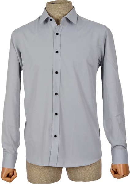 Standart Yaka Armürlü Slim Fit Erkek Pamuk Gömlek