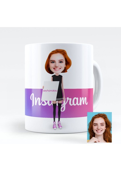 Kişiye Özel Instagram Bayan 3D Animasyon Karikatür Beyaz Kupa Bardak - 1