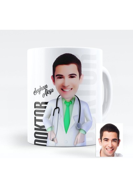 Kişiye Özel Bay Doktor 3D Animasyon Karikatür Beyaz Kupa Bardak - 1