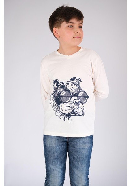 Uzun Kol Pamuk Tişört Beyaz Punky Animals 2022-B-0004 fırsatları